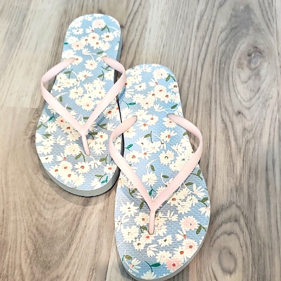 GAP Floral Flip Flops Blue White Pink Thong Sandals Summer Beach Shoes - Picture 1 of 4